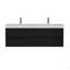 Meuble-lavabo 60 po en noyer avec lavabo à surface solide blanc brillant et tiroirs noirs doux, meuble-lavabo mural flottant, lavabo une pièce blanc brillant, pré-assemblé