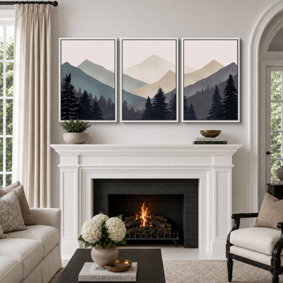 «Sun Mountain Landscape», œuvre abstraite de forêt neutre, images murales minimalistes modernes, impression sur toile encadrée, 3 pièces