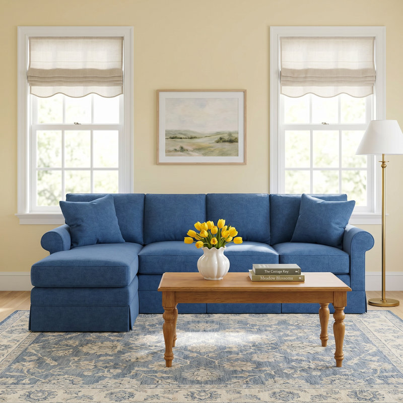 Friedman 2 - Piece Upholstered Sleeper Sectional, Right Hand Facing, Lena Sand Performance Linen Blend