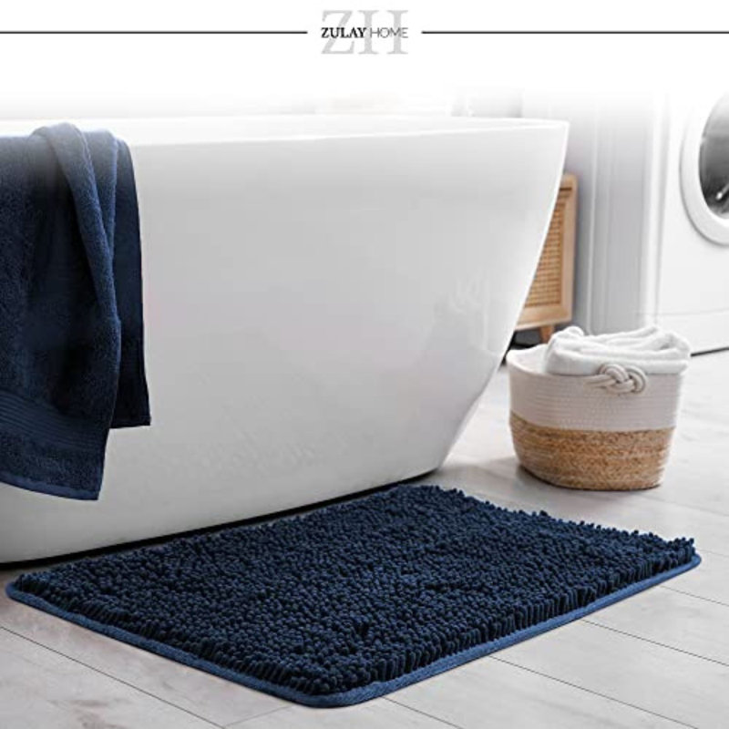 Zulay Home Soft Shaggy Bathroom Rug - Ultra Absorbent Bath Mats For Bathroom Non Slip Carpet - Microfiber Thick Bath Rugs For Bathroom, Under The Sink, Bedroom, Shower (Midnight Blue, 20"X30")