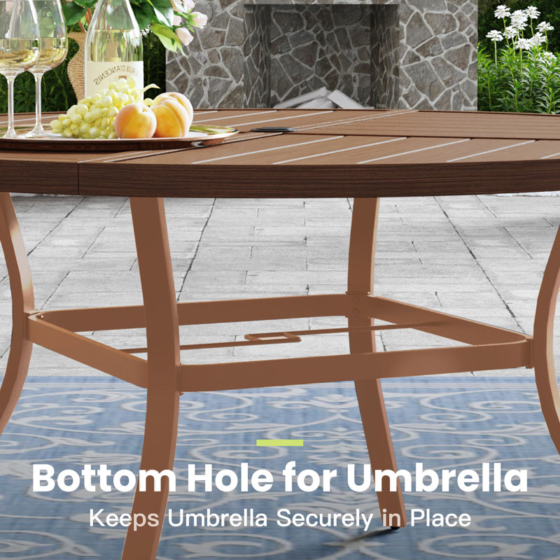 53.1" Round Outdoor Patio Dining Table, Brown