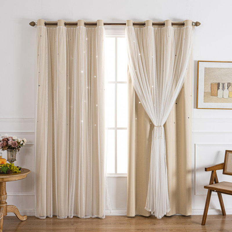 Double Layer Curtain, 2 Counts Solid Color Blackout Curtain, Fashionable Curtain for Home Living Room Bedroom, Home Decor, Window Curtain