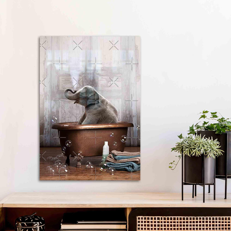 Art mural en verre trempé à thème éléphant idéal pour rehausser le décor de la salle de bain avec une touche de charme animalier