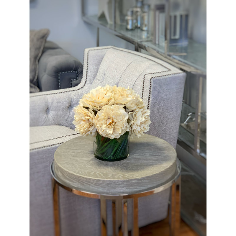 Peonies Floral Arrangement in Vase, Cream