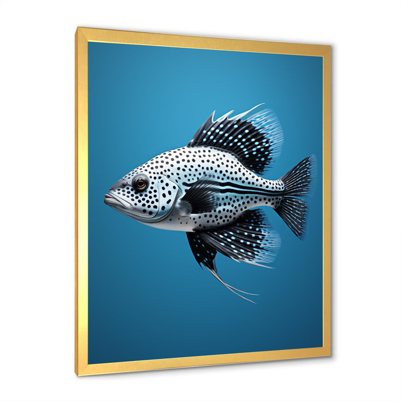 Poisson et petit animal sous-marin corail, Cadre doré simple, H 20 po x l 12 po x P 1 po