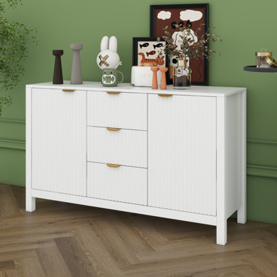 Wave Design Sideboard Buffet Cabinets With 3 Adjustable Shelves, Entryway Cabinet With 3 Drawers & Soft-Close Doors, Metal Handles