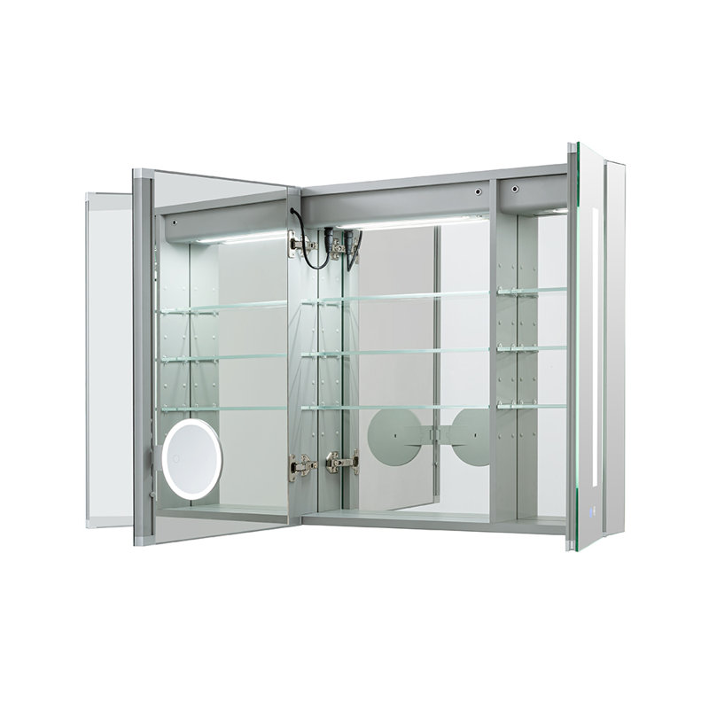 Donnelly 40" W x 30" H x 5" D LED Medicine Cabinet Defogger, 3X LED Lighted Vertically Adjustable Magnifying Mirror, Digital Clock, Electrical Outlets