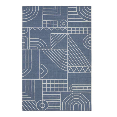 Tapis intérieur / extérieur bleu océan profond tissé à la main Ziggy