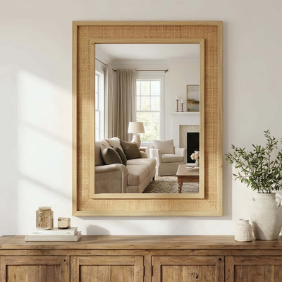 Miroir décoratif en rotin