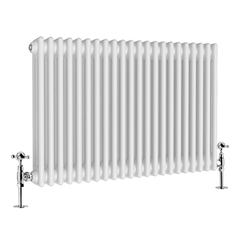 Vallie Horizontal Traditional Column Cast Iron Style Designer Radiator, White, 60cm H x 101cm W