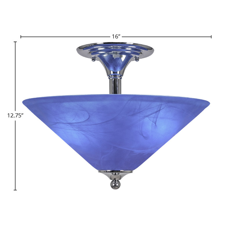 Semi-Flush 2 Bulbs With 16" Blue Italian Glass, Chrome