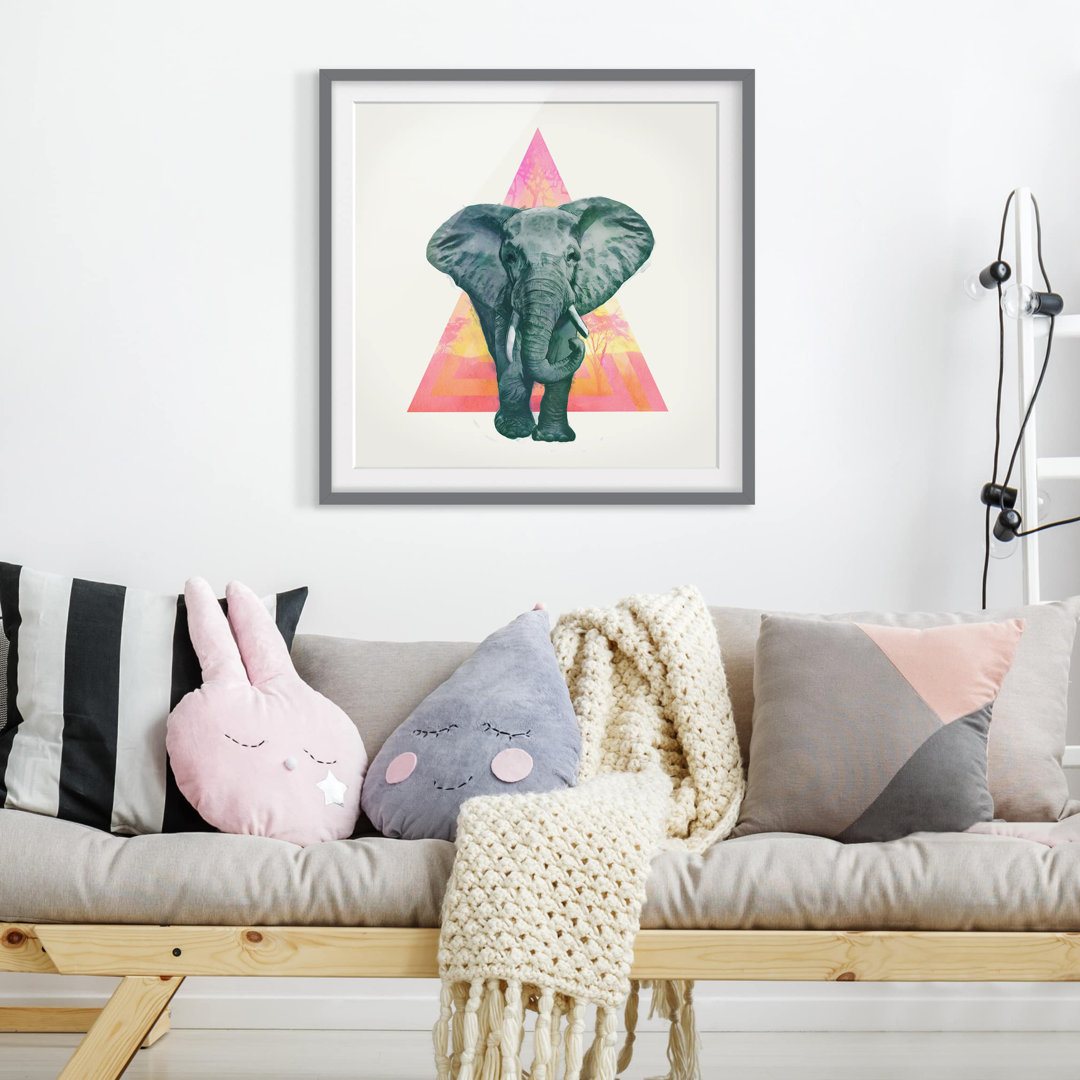 Gerahmtes Poster-Illustrations-Elefant vor Dreieck