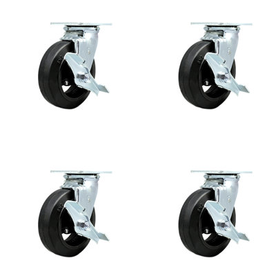 Rubber on Steel Caster Set with Ball Bearings and Brake/Swivel Lock