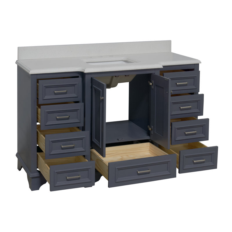 Ensemble de meuble-lavabo simple 60 po Loughlam, Quartz, Gris marine