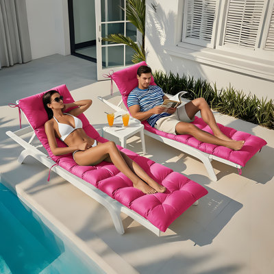 Outdoor Chaise Lounge Chair Cushion 72 X 22 X 4 Inches 100% Waterproof Polyester Patio Pool Lounge Chair Cushion For Outdoor Furniture With Ties,Pink