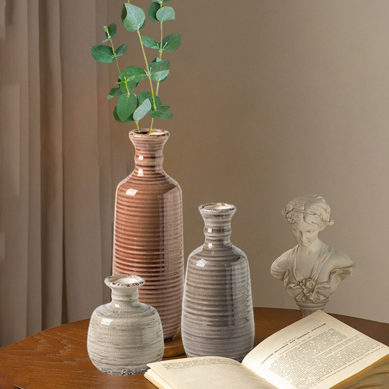 Ceramic Vases,  Decorative Flower Vase, Set Of 3, Brown/Gray