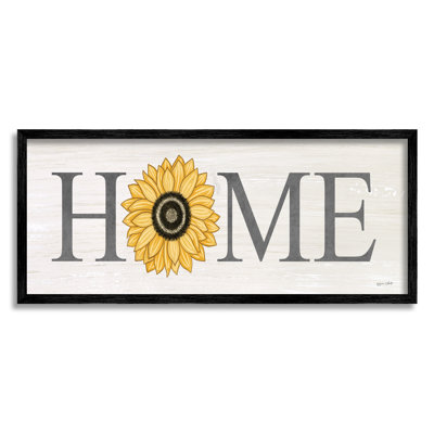 «Home Sunflower Blossom Sign» par Annie Lapoint - cadre flottant, impression sur bois
