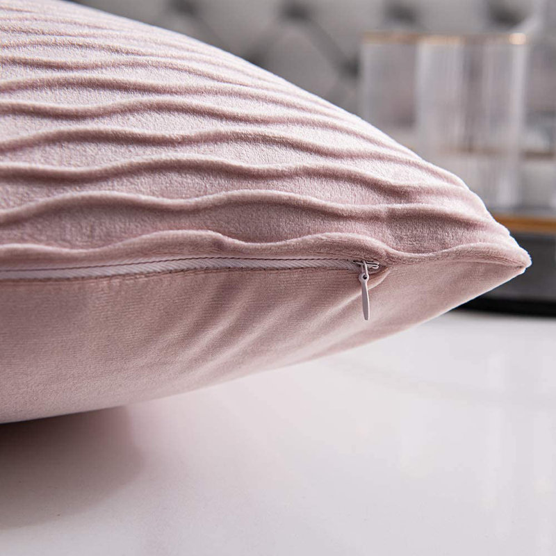 Textured Waves Striped Velvet Pillow Cover, Pink