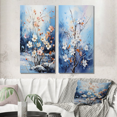 Snow Flower Bouquet Harmony - Flower Canvas Prints Set Of 2