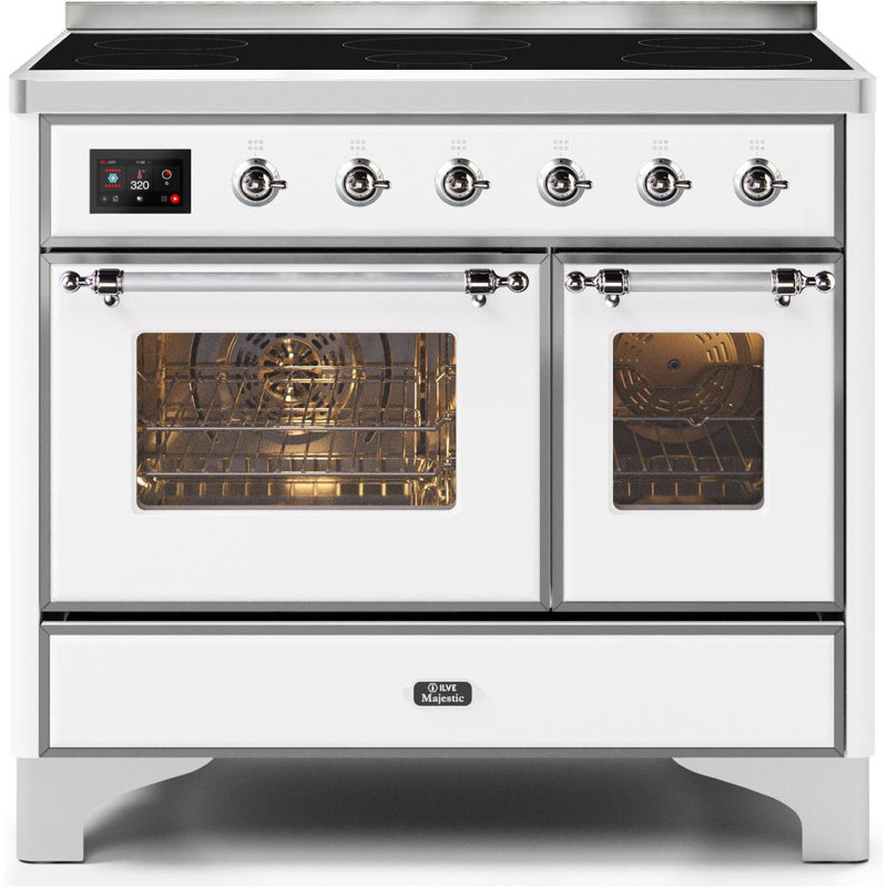 Majestic II 40" Freestanding Induction Range, White/Chrome