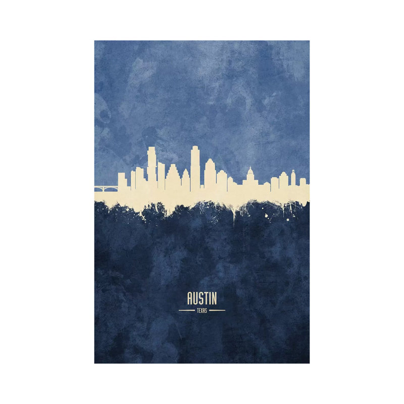 Austin Texas Skyline Navy by Michael Tompsett - Wrapped Canvas Print, 101.6 cm H x 66.04 cm W x 3.175 cm D