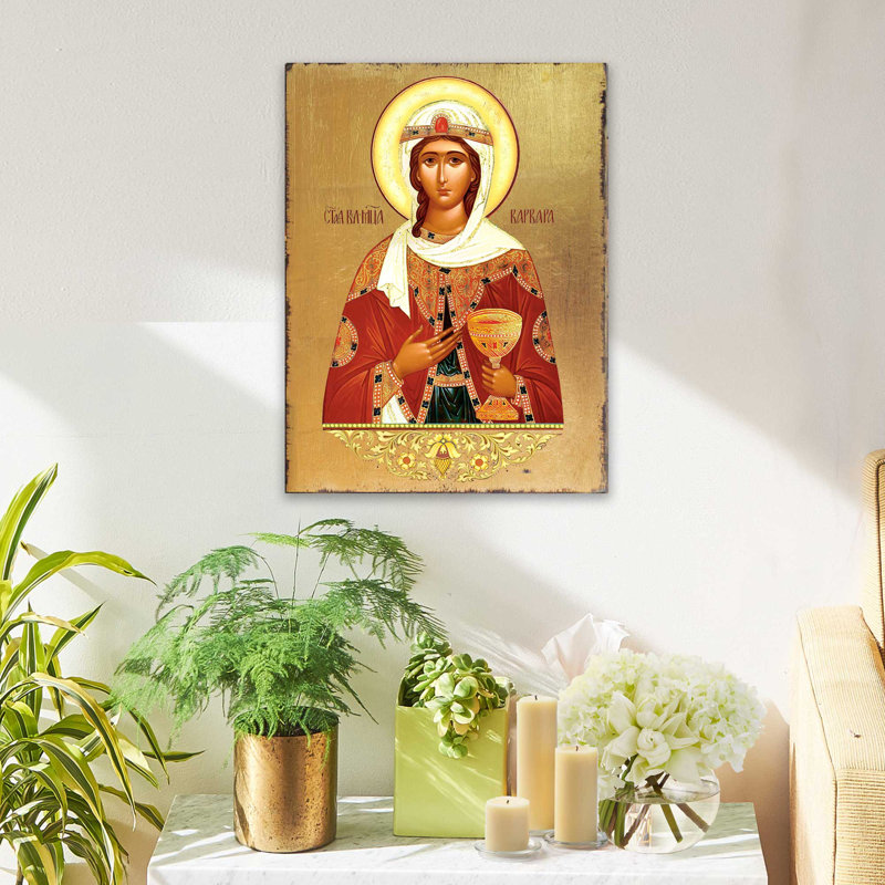 Saint Barbara Icon - Peinture sur bois, H 24 po x l 18 po