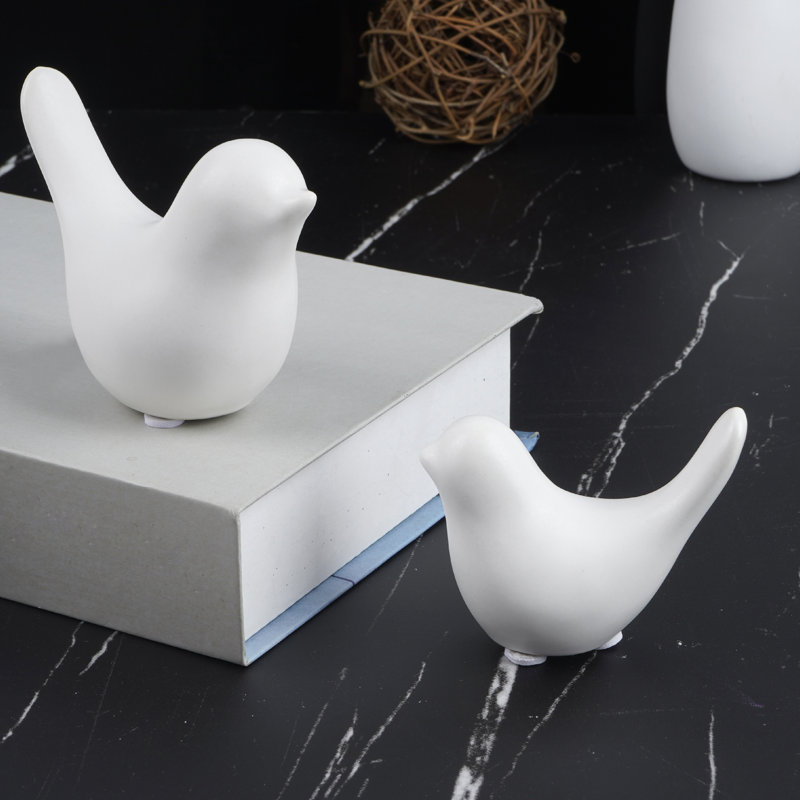 Small White Birds Statues Home Decor Modern Style Decorative Ornaments for Living Room Decor, Bedroom, Office Desktop, Cabinets (2Pcs White Birds)