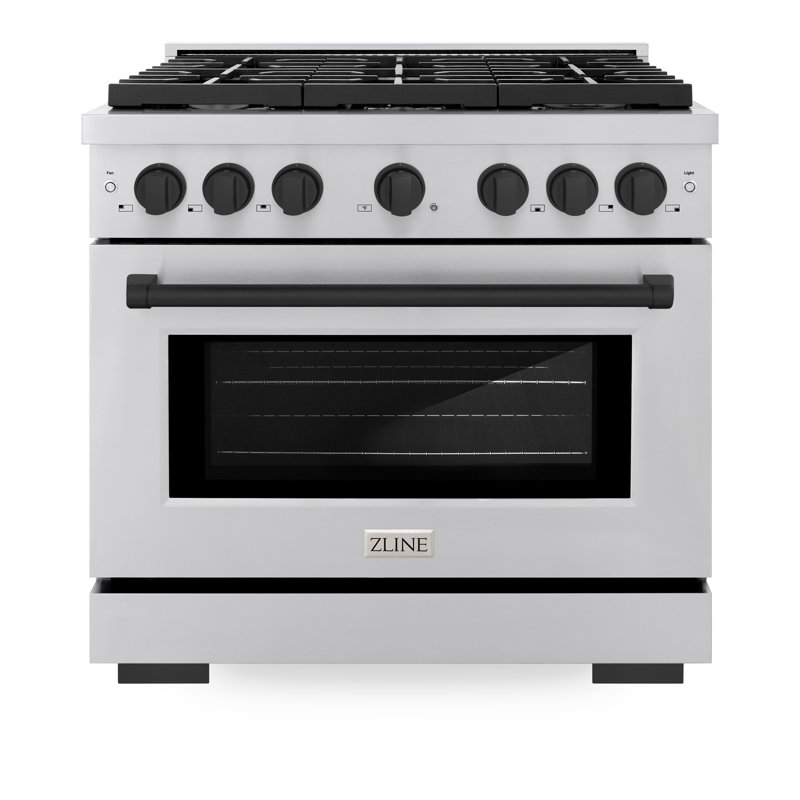 ZLINE Autograph Edition 36 in. 5.2 cu. ft. Paramount Dual Fuel Range with 6 Burner Gas Cooktop and Electric Convection Oven in Stainless Steel with Matte Black Accents (SDRZ-36-MB)