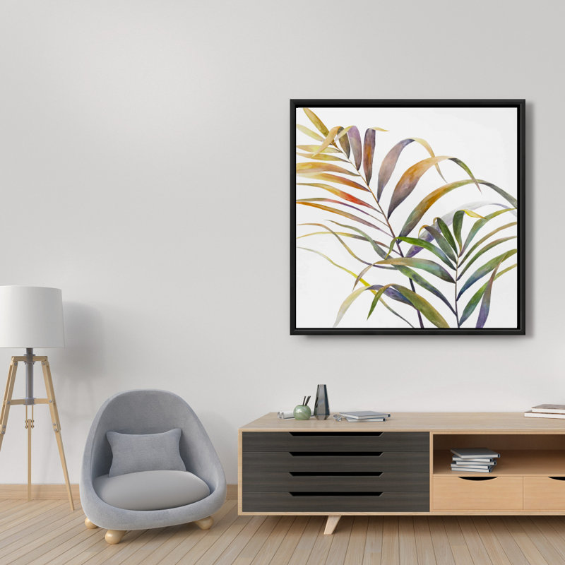 Watercolor tropical palm leaves - 36"x36" Framed canvas, H 36 po x l 36 po