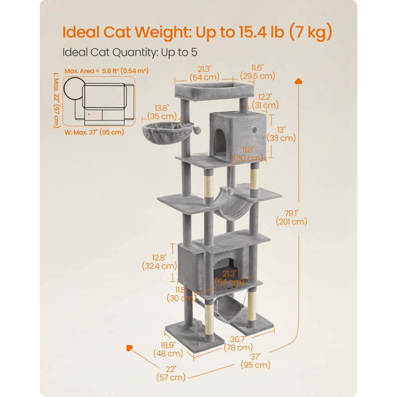 201cm H Cat Tree, Grey