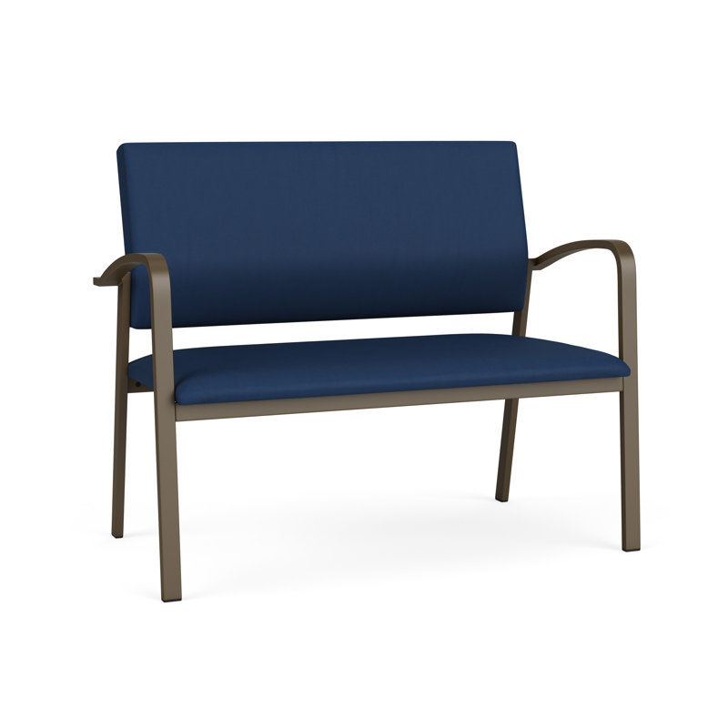 Newport Waiting Reception Loveseat Metal Frame, Patriot Plus Imperial Blue - Wipe Clean Vinyl, Bronze