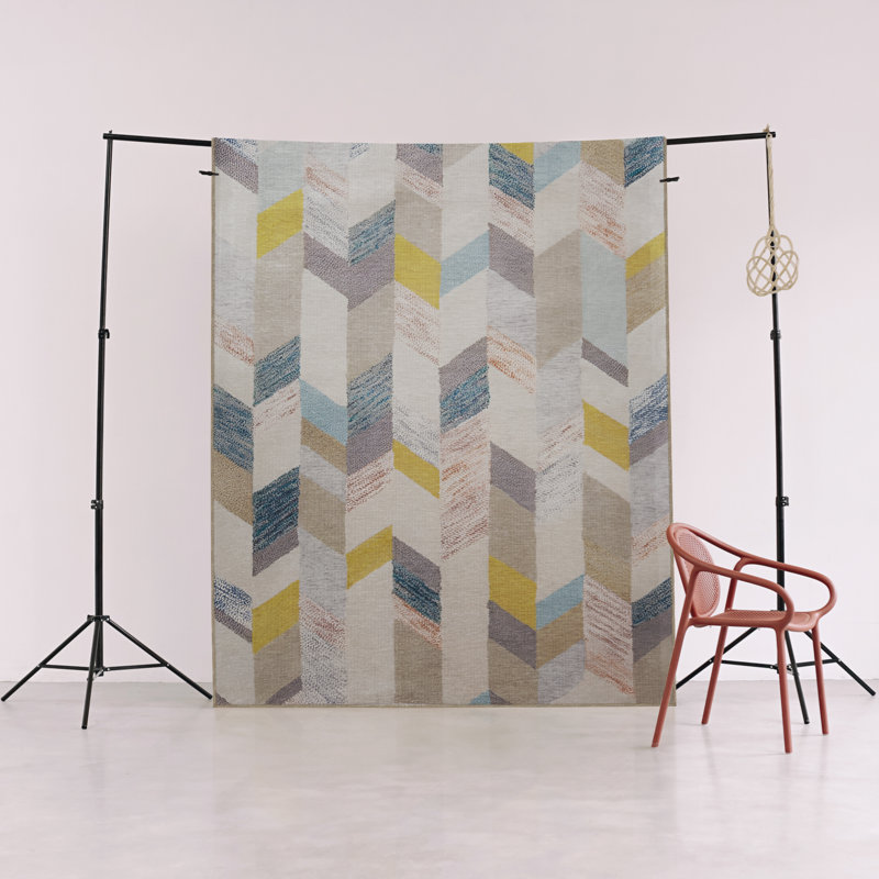Beige Themed Multi-Colored Stripe Section Geometric Shape Patterned Modern Decorative Rug, Runner 3'9.81" x 9'10.11"
