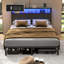 Bed Frame with 2-Tier Storage Headboard, Platform Bed with LED Lights and Charging Station, Underbed Storage Space-540150527-549965579