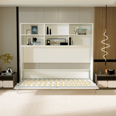 Lit simple avec tablette - Design moderne pour le rangement de l'espace de chambre à coucher, mur blanc