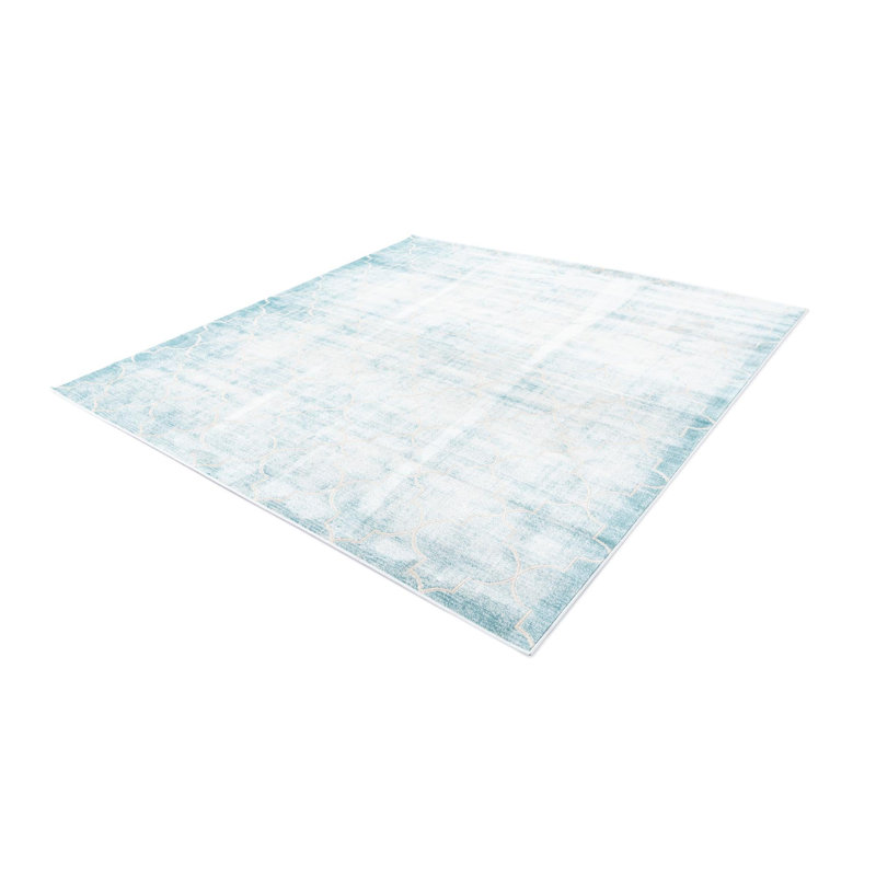 Tapis contemporain Antwanae couleur ivoire-sarcelle, Carré 7 pi 10 po