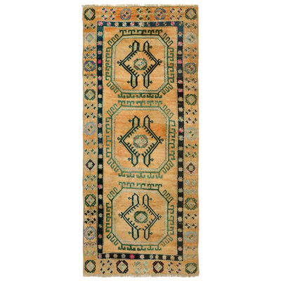 Vintage Turkish Village Rugs One-of-a-Kind Runner 4'6" X 10'3" 1920s Runner Wool Area Rug Yellow