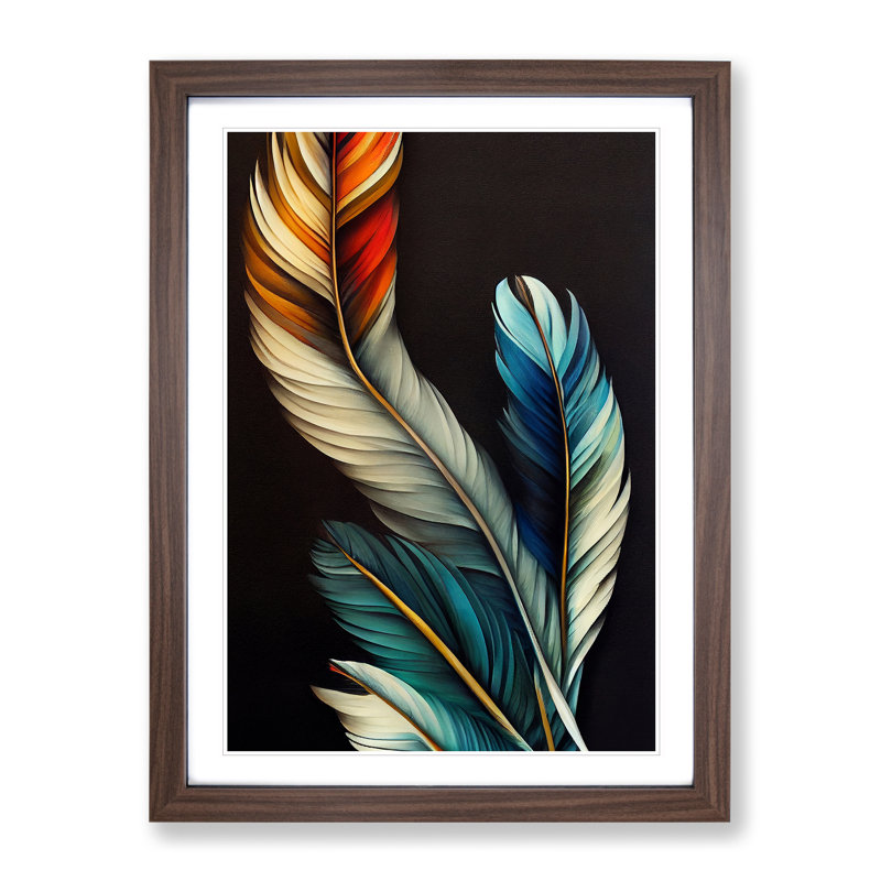 Pretty Feathers - Wall Art, 64cm H x 46cm W x 2cm D, White, Walnut Framed