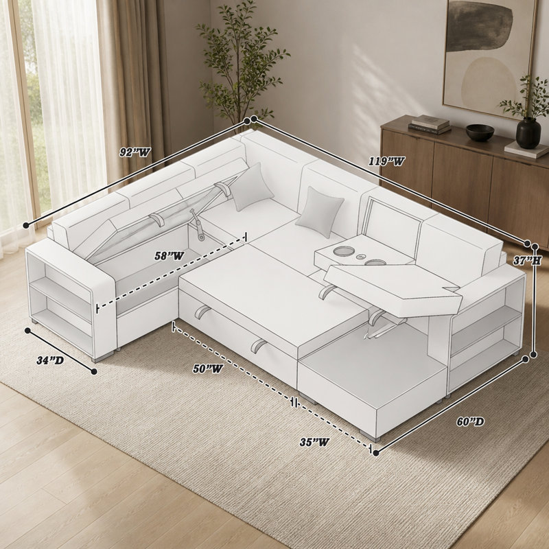 Canapé-lit modulaire en tissu 4 pièces, Beige bouclé, Beige