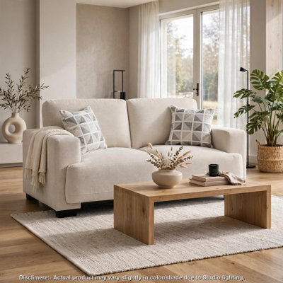 Covey Loveseat with 2 Pillows and Rubberwood Legs, Beige Chenille
