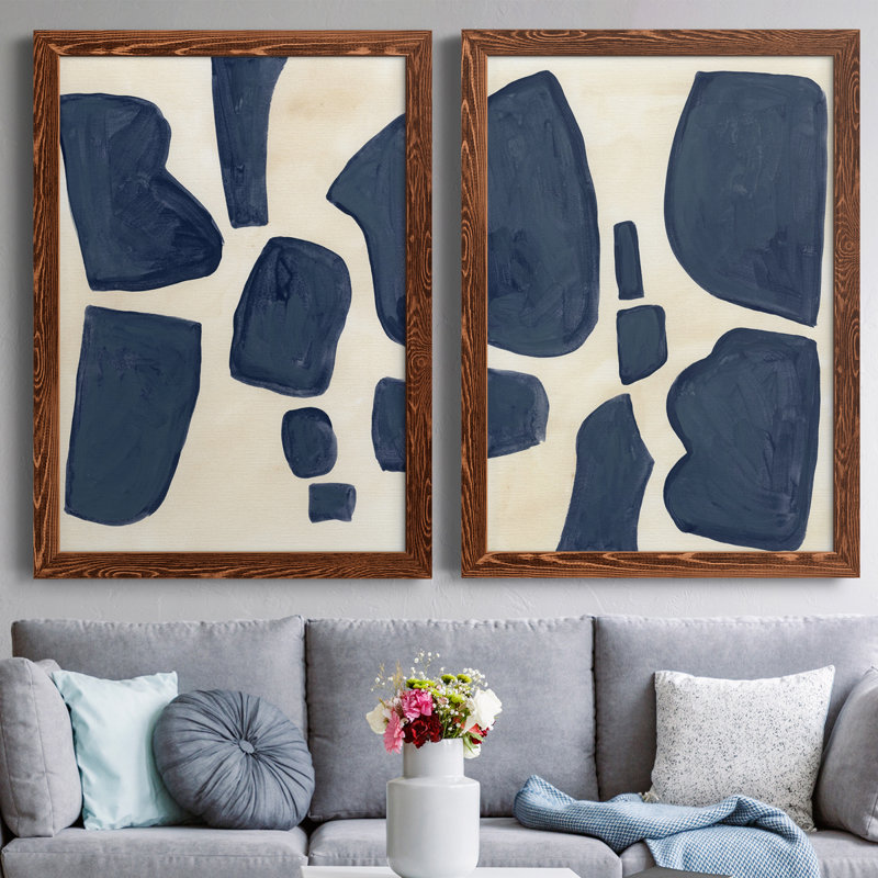Pièces bleues I, toile encadrée de qualité supérieure - prête à être accrochée, H 43,5 po x l 31,5 po x P 1 po