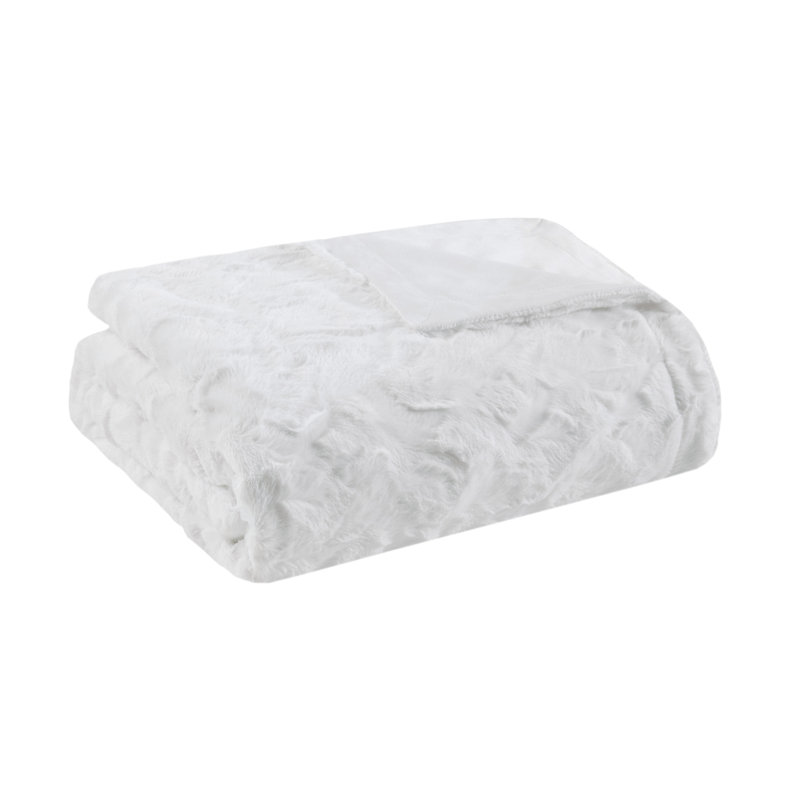 Jeté luxueux en fausse fourrure surdimensionné Zuri, L 70 po x l 60 po, Blanc