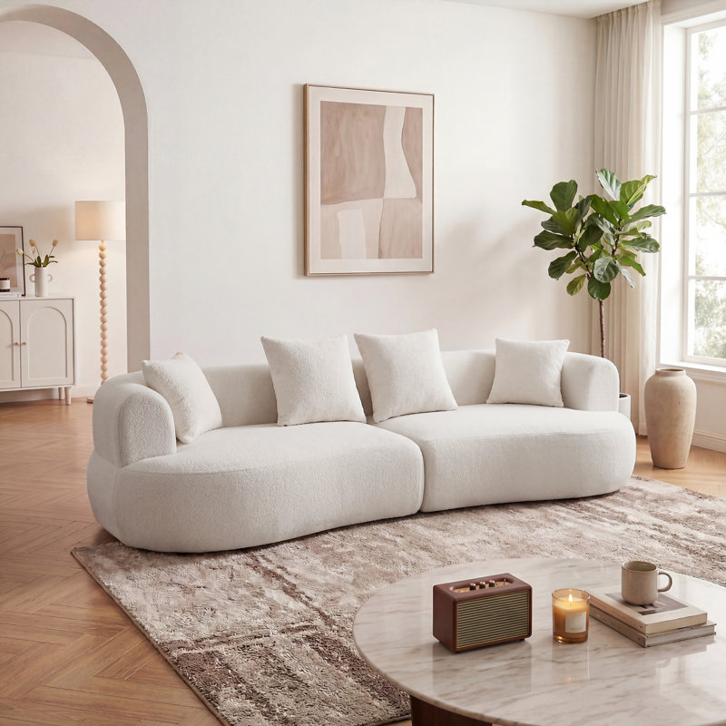 Canapé modulaire courbé 122 po 122 po, canapé modulaire courbé à 4 places Boucle, canapé ergonomique en mousse à haute densité sans os avec 4 coussins décoratifs