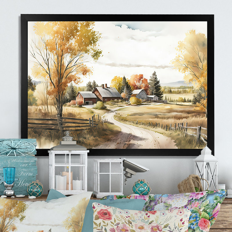 " Beautiful Barn In Spring VIII " Painting Print, 12" H x 20" W x 1" D, Black Single Picture Framed