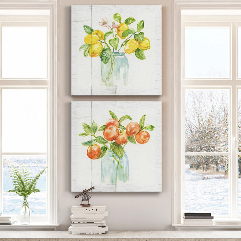 Branches de citron - ensemble de 2 reproductions d'art sur toile tendue, H 10 po x l 10 po x P 1 po
