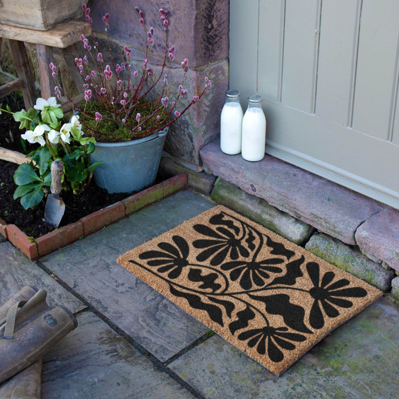 Quirky Floral Pattern Coir Doormat, 40cm W x 60cm L