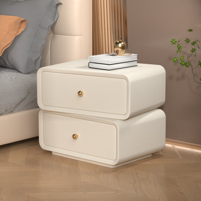 19.68" Wide Modern Nightstand with 2 Drawers, Bedside Table,Artificial Leather Surface,The Upper Drawer can be Rotated.