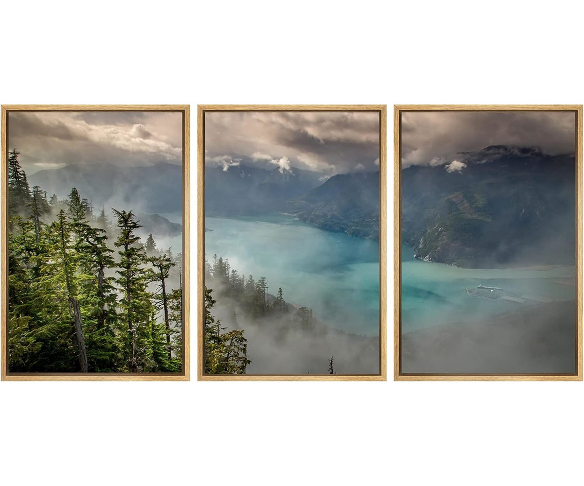 IDEA4WALL Nature Landscape 3 Piece Framed Canvas Wall Art Forest Lake ...