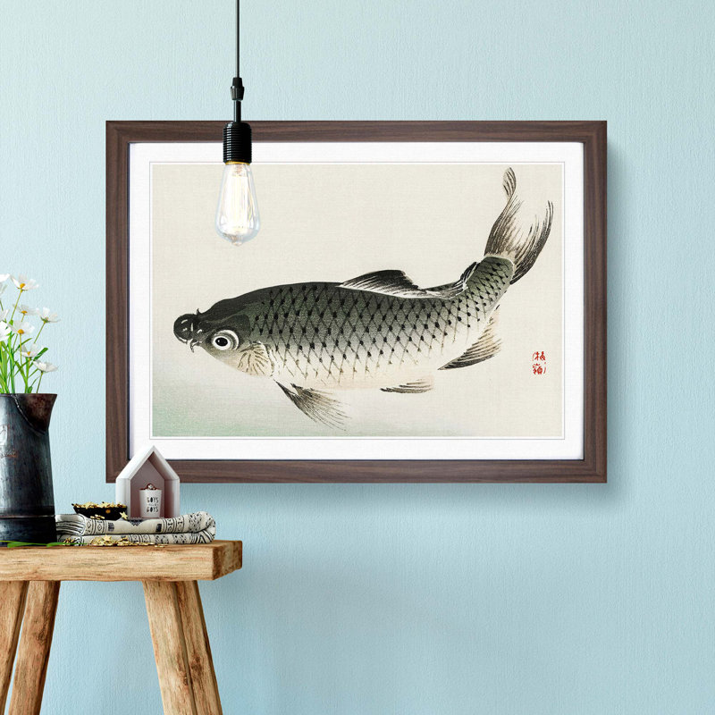 Carp Fish by Kono Bairei - Picture Frame Graphic Art Print, 27cm H x 36cm W x 2cm D, Walnut Framed
