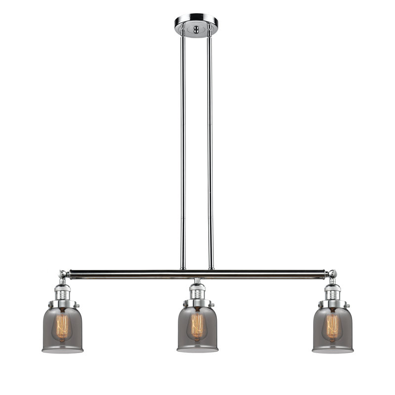 Bell - 3 Light 38" Stem Hung Island Light, Polished Chrome, Plated Smoke