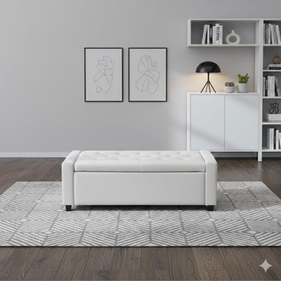H & M 48" Storage Bedroom Bench For End Of Bed, Faux Linen Upholstered Storage Ottoman With Arms For Bedroom,Living Room, Entryway, Beige